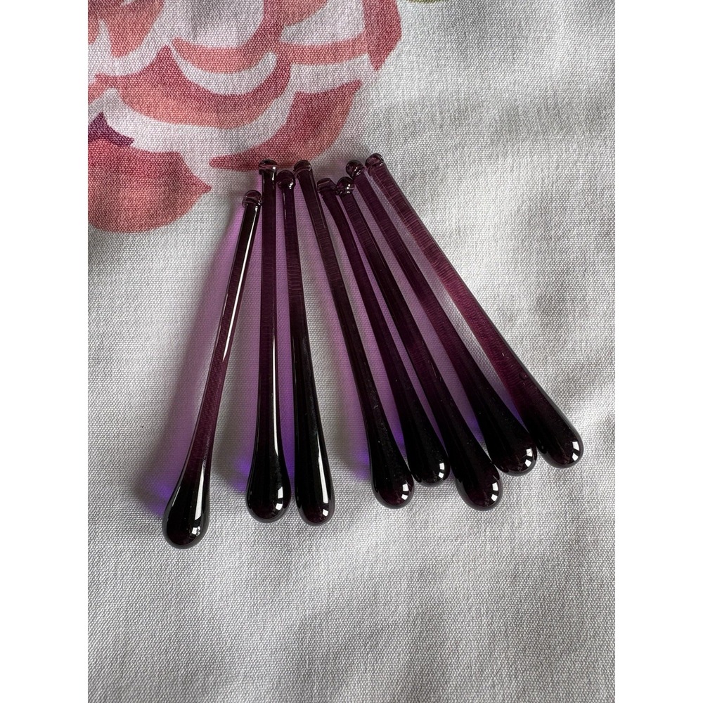 8 Purple Amethyst 3.5" Long Teardrop Glass Prisms Sun Catcher Art Hand Blown